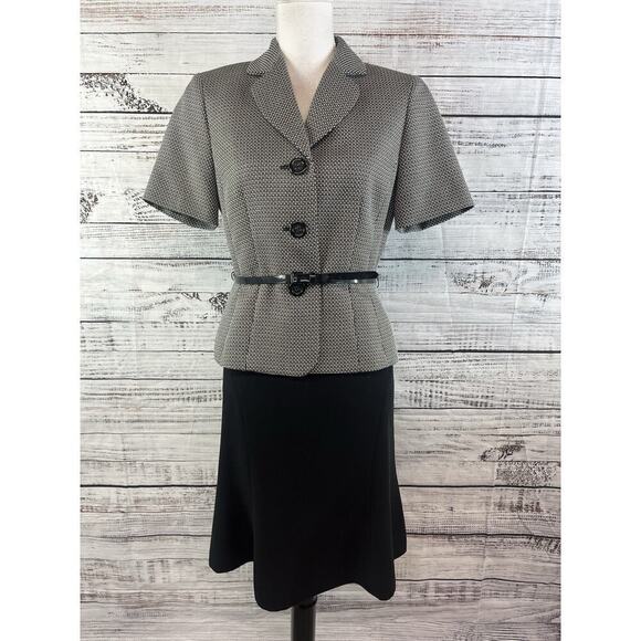 Evan Picone 2pc Blazer Skirt Suit size 6 Black Brown Tweed Career Lawyer - Picture 2 of 16